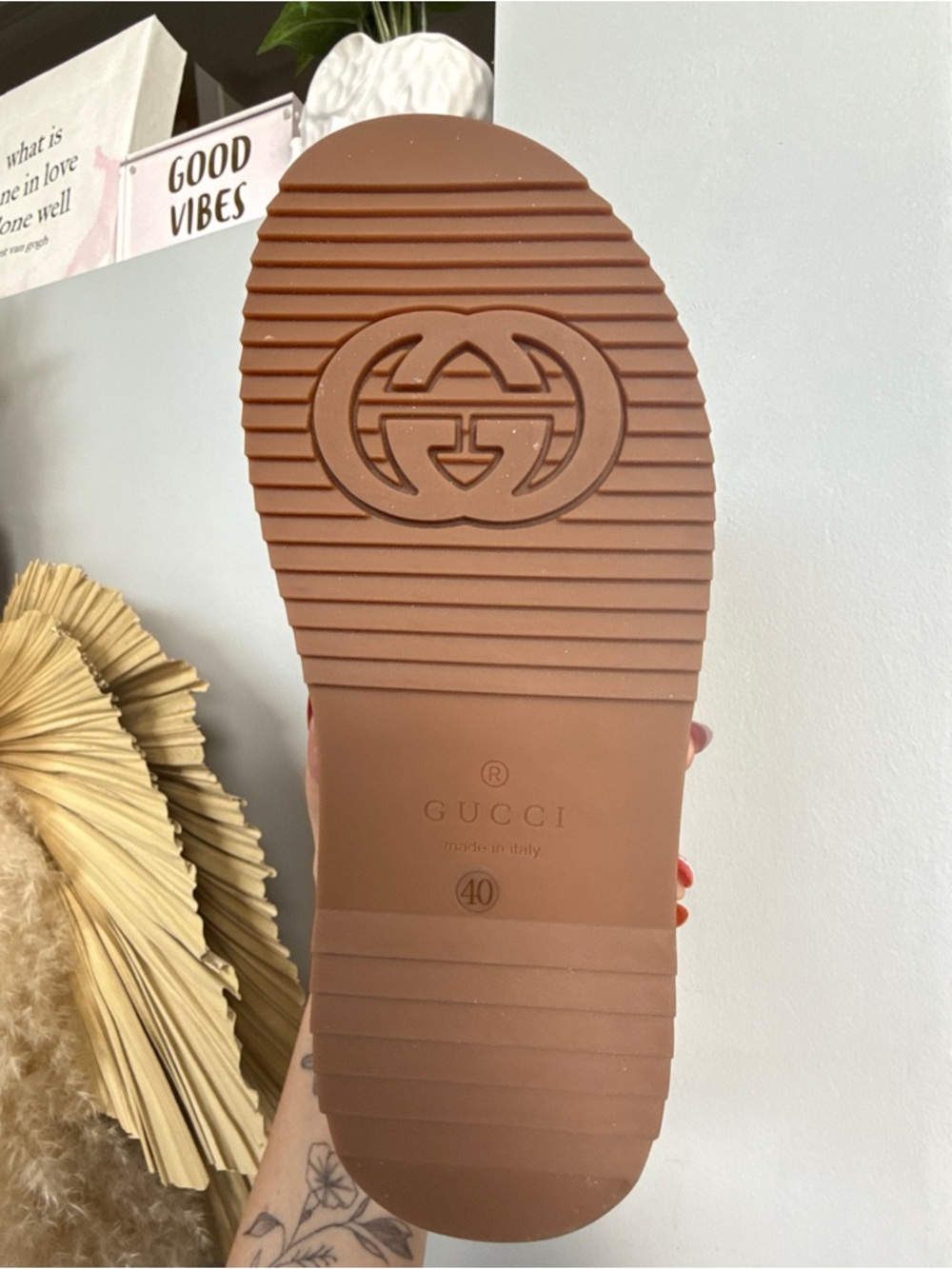Gucci Beige Brown GG Canvas Slide Sandals - Picture 4 of 5